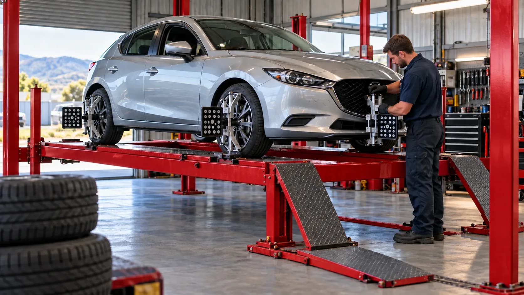 Vehicle wheel alignment targets on an alignment rack